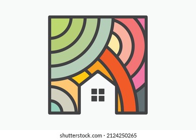 Logotipo de la casa arcoiris con color plano para la propiedad de los autobuses