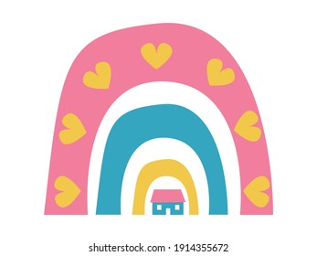 Rainbow and house, vector illustration