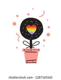 Rainbow houseplant in a pot cute vector illustration in cartoon style. Love mail. LGBT pride design. Valentines day design for card, poster, invitation
