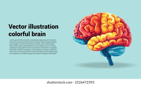 Rainbow Human Brain Banner Design: Flat Vector Illustration in Vibrant Colors