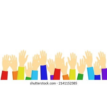 Rainbow human hands volunteer isolate on white background.