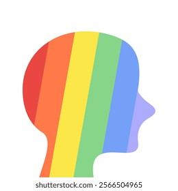 Rainbow human head silhouette. Lgbt, diversity, pride month concepts. Flat decorative vector design isolated illustration.