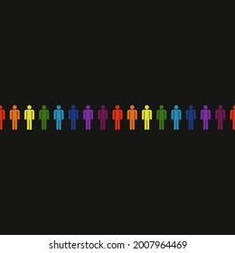 Rainbow humans wallpaper. Seamless multicolor people sulhouette. Vector team in rainbow colors.