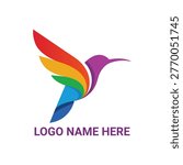 Rainbow hummingbird logo template with sample text
