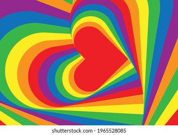 Rainbow hypnotic heart vector background.colorful set of LGBTQ+ flag for pride month.