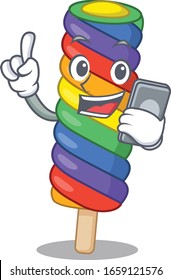 Rainbow ice cream Cartoon design style speaking on a phone