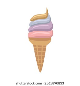 Rainbow ice cream cone. Gelato. Mix ice cream. Soft ice cream. Dessert food. Ice cone. 