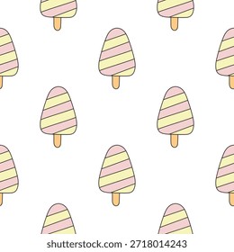 Helado de arco iris dibujado a mano sin patrón versión coloreada sobre fondo blanco 