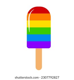 Rainbow ice cream isolated on white. LGBT community symbol.  Gay pride month. Vector template for poster, banner, card, flyer, sticker.