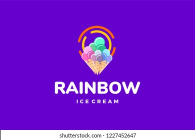 Rainbow ice cream logo template with type of pictorial logo inspiration. Can use for corporate brand identity, cafe, shop, food trucks and restaurant