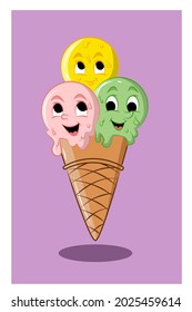 Rainbow ice cream twins vector illustration