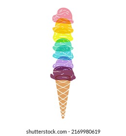 Rainbow ice cream . Vector illustration with Riso print effect
