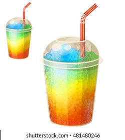 Rainbow ice cup (Frozen drink). Cartoon vector icon isolated on white background. Series of food and ingredients for cooking.