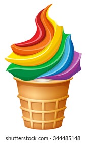 Rainbow ice-cream in cone illustration