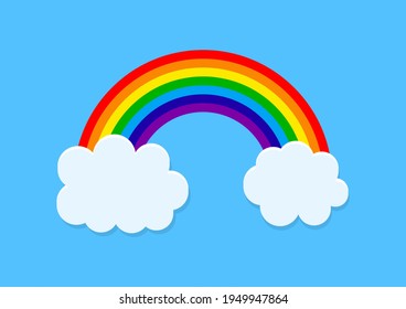 Icono arcoiris. Arcoiris con nubes. Papel tapiz de caricatura para niños. Arco de cielo para el cuarto de niños. Banner de color brillante para primavera, verano. Ilustración para feliz, sueño de los niños. Afiche de origami. Vector.