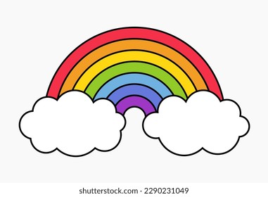 Rainbow icon with clouds isolated on white background. Vector illustration.