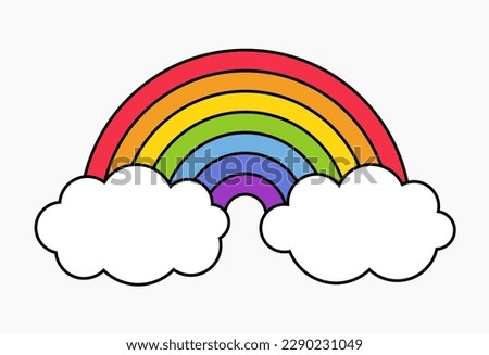 Rainbow icon with clouds isolated on white background. Vector illustration.