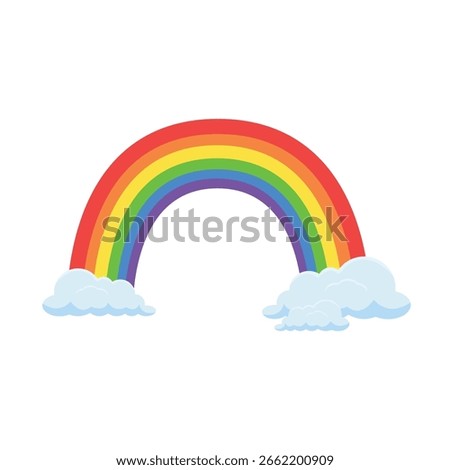 Rainbow icon with clouds on white background. Children's background.