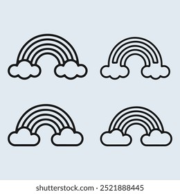 Rainbow icon collection. Containing rainbow, cloud and rain icon in graphic design. colorful and black and white rainbow for coloring book. Rainbow Outline Icon Collection.