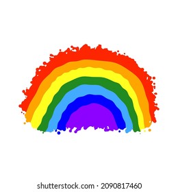 Icono arcoiris. Silueta de tinta de color. Vista frontal. Dibujo gráfico plano vectorial simple a mano. Objeto aislado sobre un fondo blanco. Aislar.