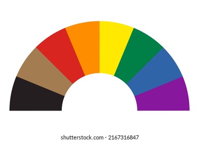 Rainbow Icon With Colors Sector Style. Black And Brown Stripes. Pride Flag Community. Vector Illustration