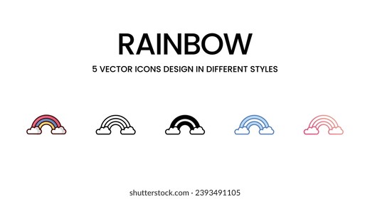 Rainbow Icon Design in Five style with Editable Stroke. Line, Solid, Flat Line, Duo Tone Color, and Color Gradient Line. Suitable for Web Page, Mobile App, UI, UX and GUI design.