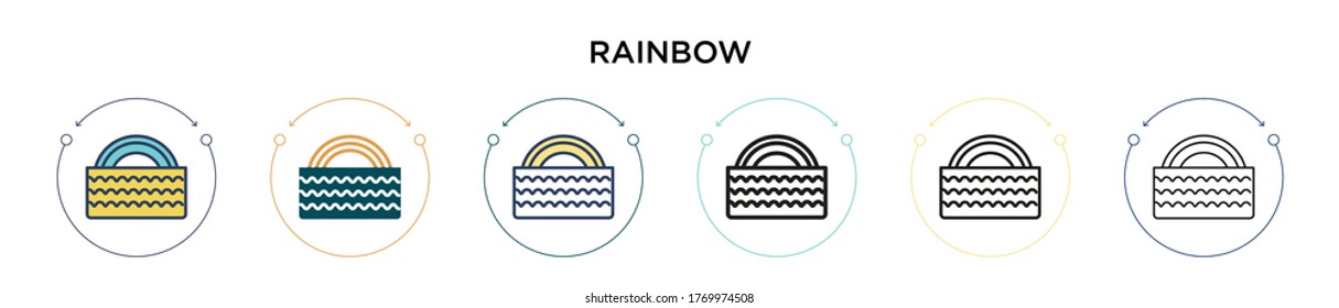 Rainbow icon in filled, thin line, outline and stroke style. Vector illustration of two colored and black rainbow vector icons designs can be used for mobile, ui, web