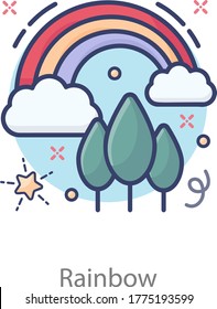 Icono arcoiris de estilo plano, después de llover cielo de fantasía 