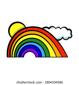 Rainbow icon. Front view. Bright colored contour silhouette. Vector flat linear graphic hand drawn illustration. The isolated object on a white background. Isolate.