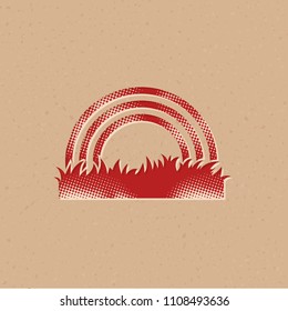 Rainbow icon in halftone style. Grunge background vector illustration.
