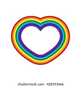 Rainbow icon heart. Flat sign, isolated on white background. Colorful light and bright design element for decorative concept. Symbol of rain, sky, clear and love, Valentine day. Vector illustration.