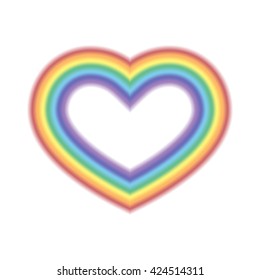 Rainbow icon heart. Shape object realistic sign, isolated on white background. Colorful light and bright design element for decorative concept. Symbol of rain, sky, clear and love. Vector illustration