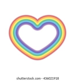 Rainbow icon heart. Shape object realistic sign, isolated on white background. Colorful light and bright design element for decorative concept. Symbol of rain, sky, clear and love. Vector illustration
