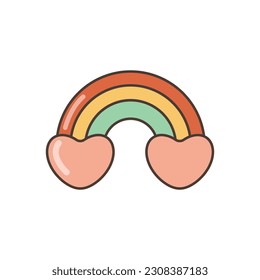 Rainbow icon with hearts. Illustration in cartoon  style. 70s retro clipart  vector design.