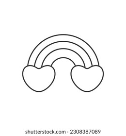 Rainbow icon with hearts. Illustration in outline  style. 70s retro  vector design.