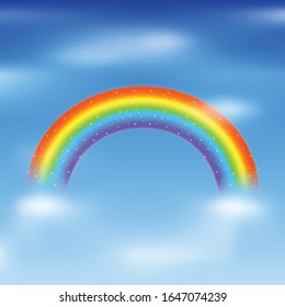 Rainbow icon isolated on blue sky background