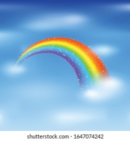 Rainbow icon isolated on blue sky background