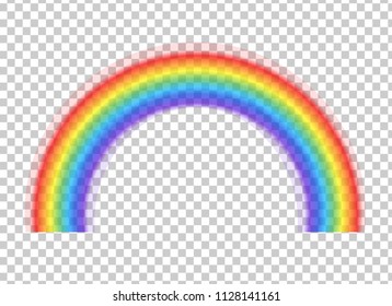 Rainbow icon isolated on transparent background. Spectrum fantasy pattern. Vector realistic translucent sky rainbow template.