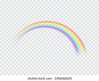 Rainbow icon isolated on transparent background. Spectrum rainbow fantasy pattern. Vector realistic translucent sky element template.
