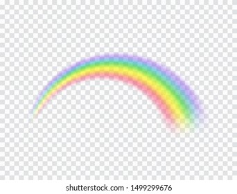 Rainbow icon isolated on transparent background. Spectrum fantasy rainbow pattern. Vector realistic translucent sky element template.
