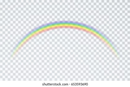 Радуга значок изолирован на прозрачном фоне. Фэнтезийный образец спектра. Векторный реалистичный полупрозрачный шаблон радуги неба.