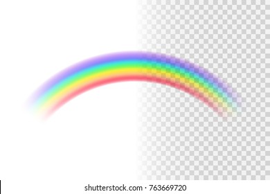 Rainbow icon isolated on transparent background. Spectrum fantasy pattern. Vector realistic translucent sky rainbow template.