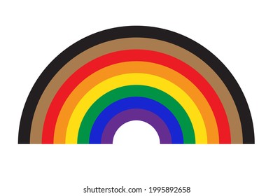 Rainbow icon with new pride flag LGBTQ. Redesign including Black and Brown stripes. Flat vector illustration