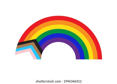 Rainbow icon with new pride flag LGBTQ. Redesign including Black and Brown stripes. Flat vector illustration