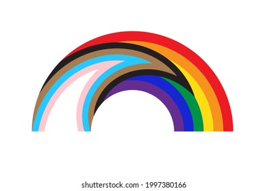 Rainbow icon with new pride flag LGBTQ. Redesign including Black and Brown stripes. Flat vector illustration