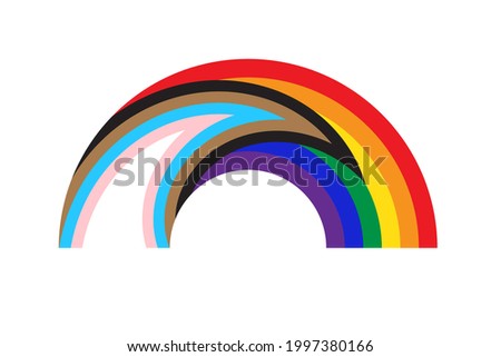 Rainbow icon with new pride flag LGBTQ. Redesign including Black and Brown stripes. Flat vector illustration