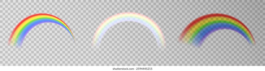 Rainbow icon on transparent background, effect after rain, happiness, illustration of today, raindrops.