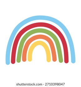 Rainbow icon on a transparent background. Detailed isolated symbol. Cute vector illustration. Scandinavian doodle style.
