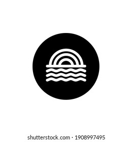 Icono del arcoiris sobre el agua en un estilo negro redondo. Vector