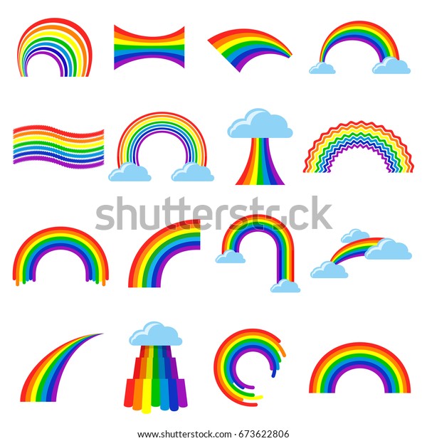 虹のアイコンと絵文字セット Lgbtの誇りを象徴する 空に浮かぶ7色の明るい画像 白い背景に虹のベクター画像フラットスタイルイラスト のベクター画像素材 ロイヤリティフリー